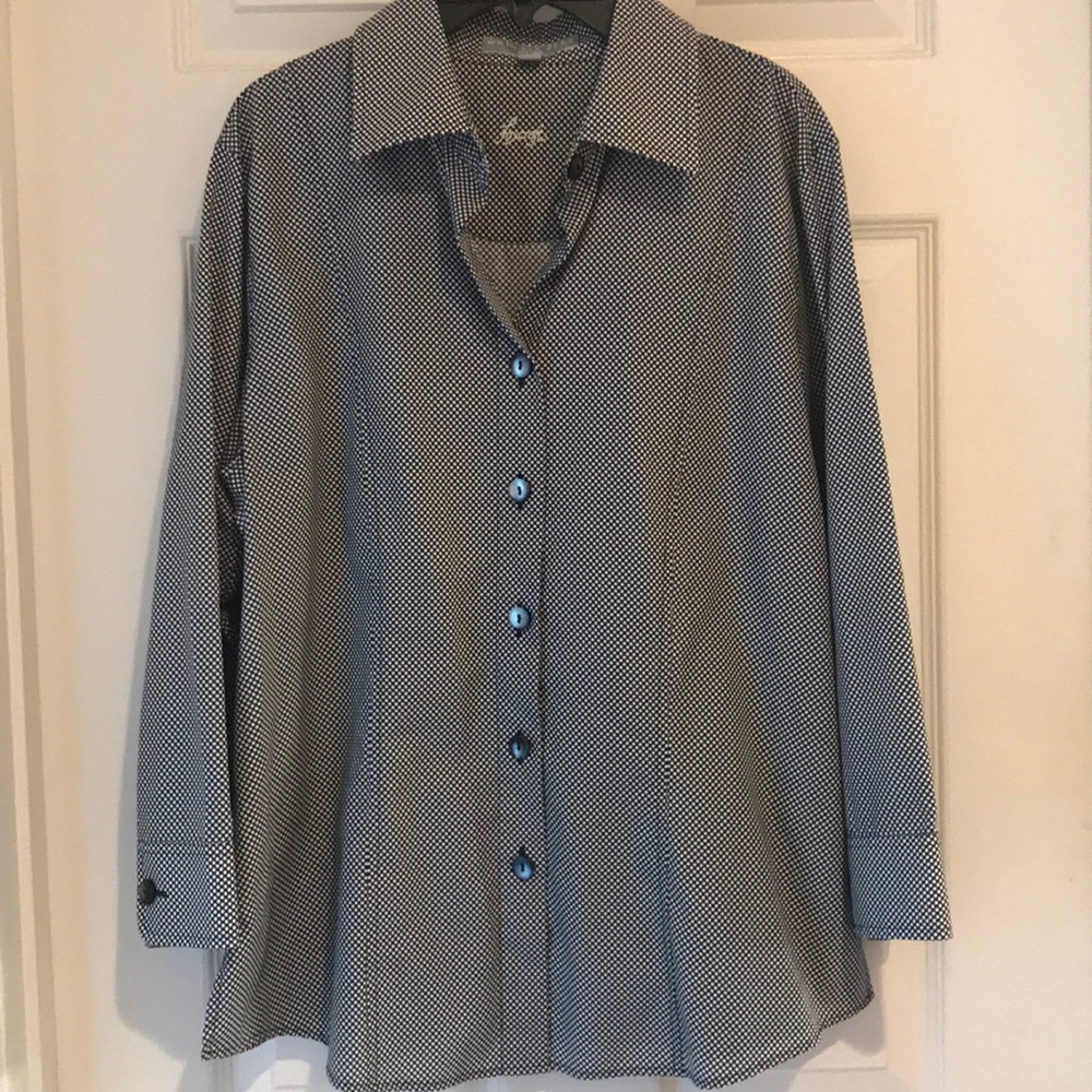 😎Black/White Dot Patterned 3/4Sleeve Fitted Shirt